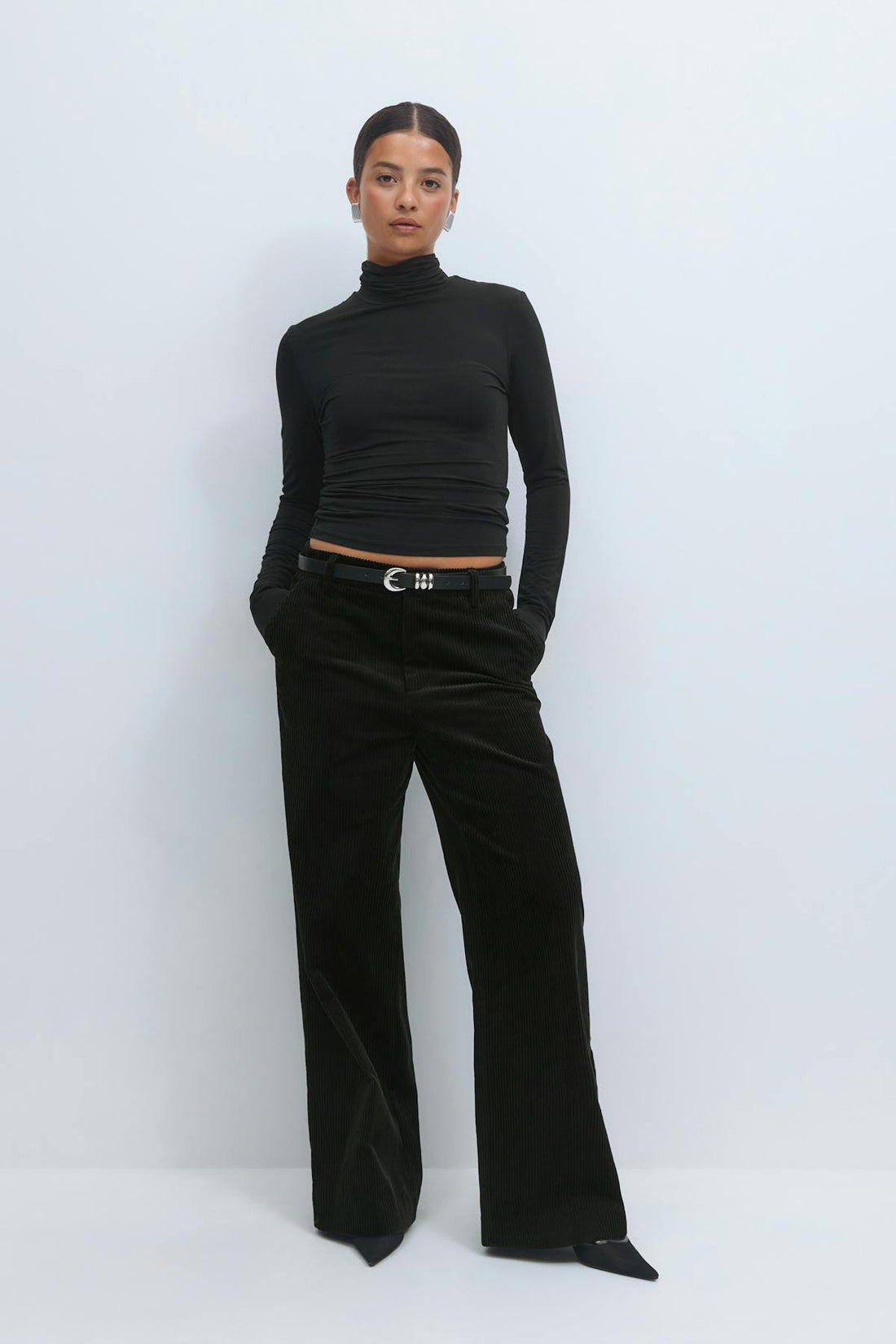 Corduroy high waist trousers - Noir
