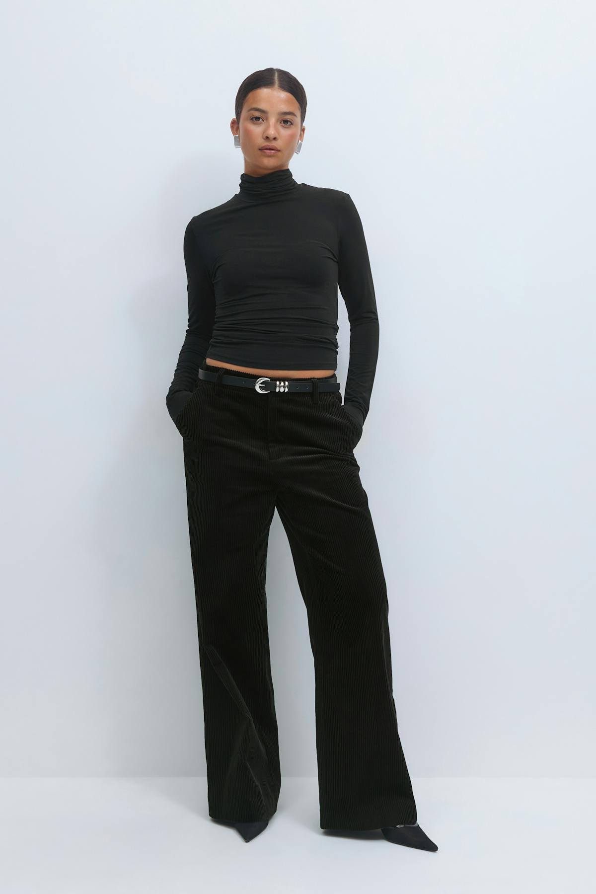 Corduroy high waist trousers - Noir