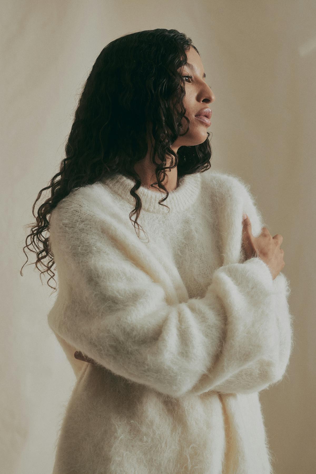 Alpaca blend knitted sweater - Soft brown mel