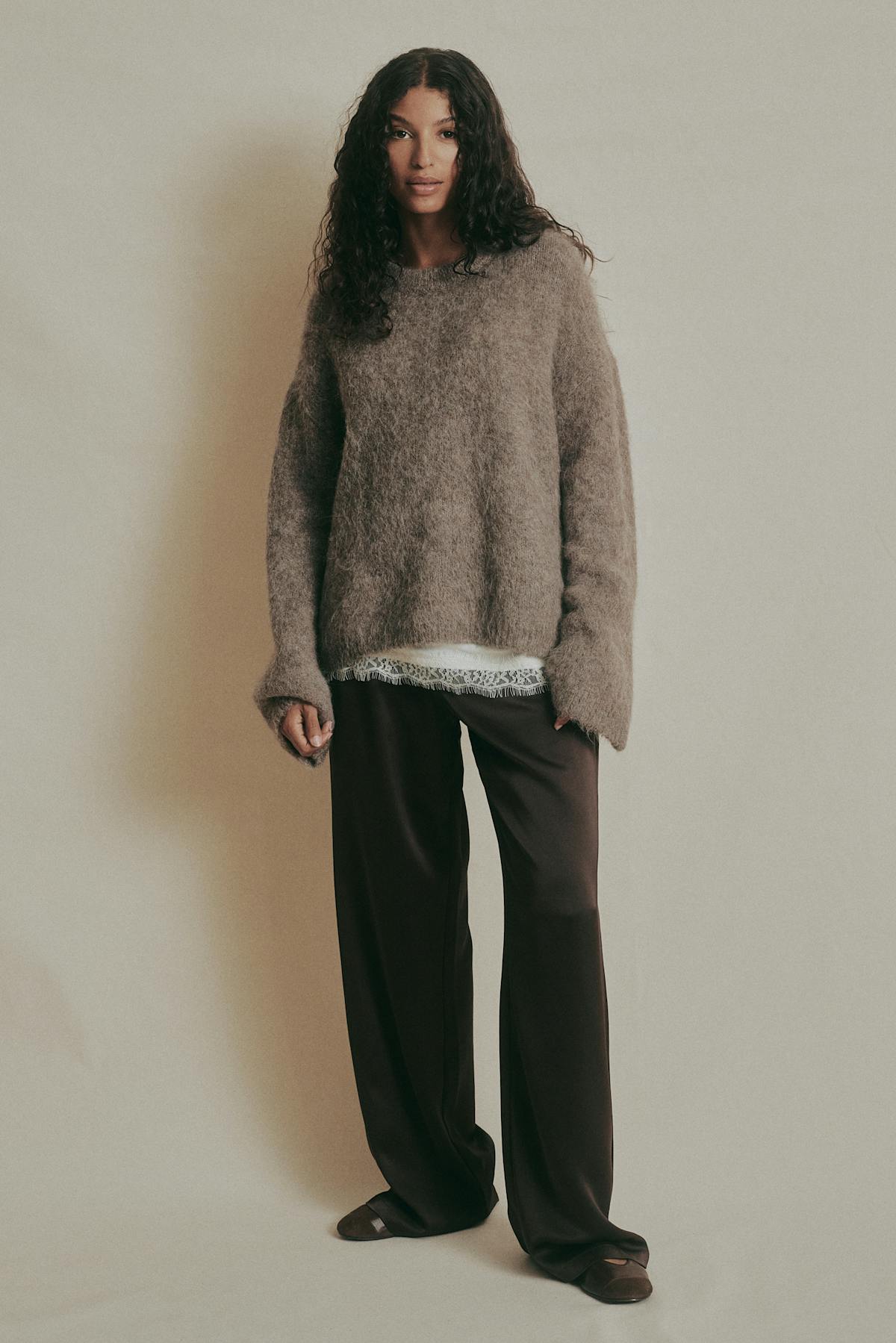 Alpaca blend knitted sweater - Mid grey mel
