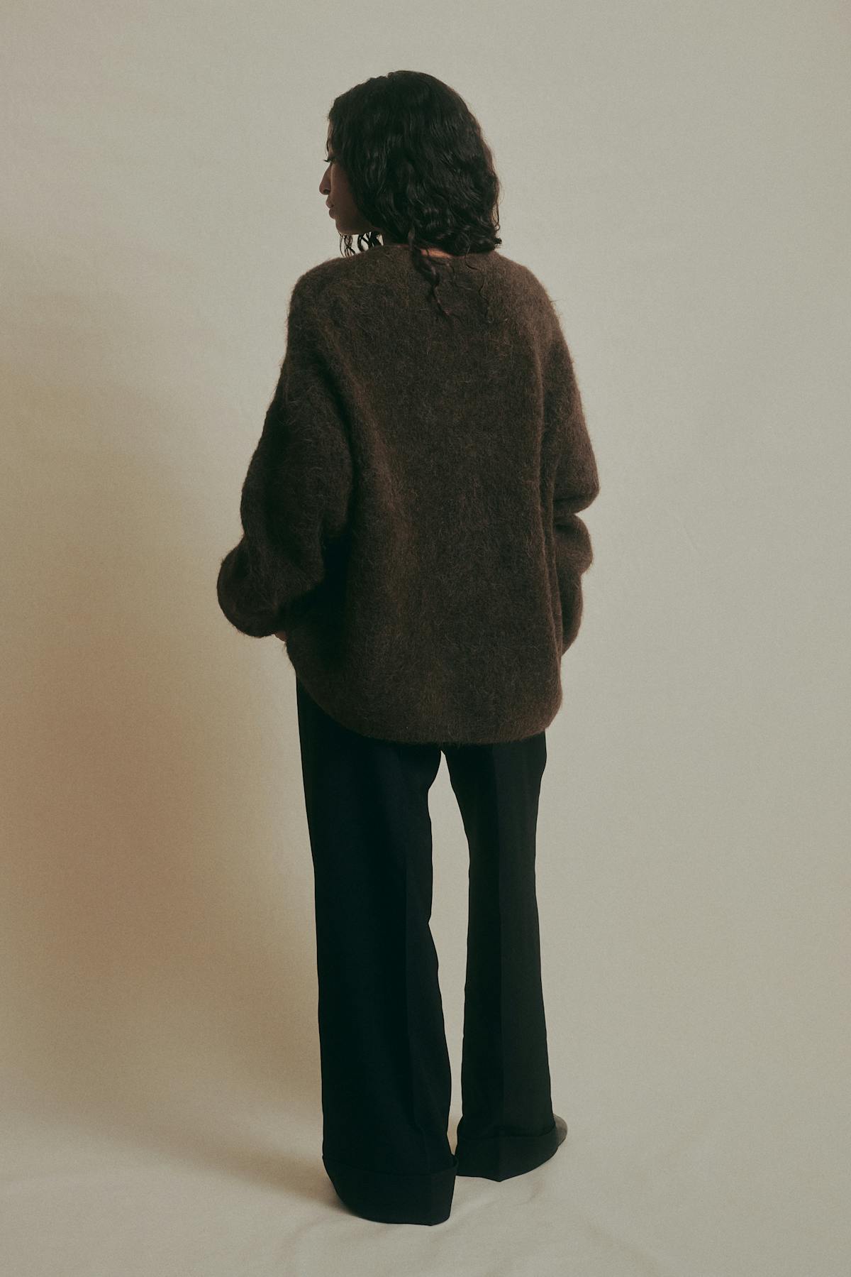 Alpaca blend knitted cardigan - Mid grey mel