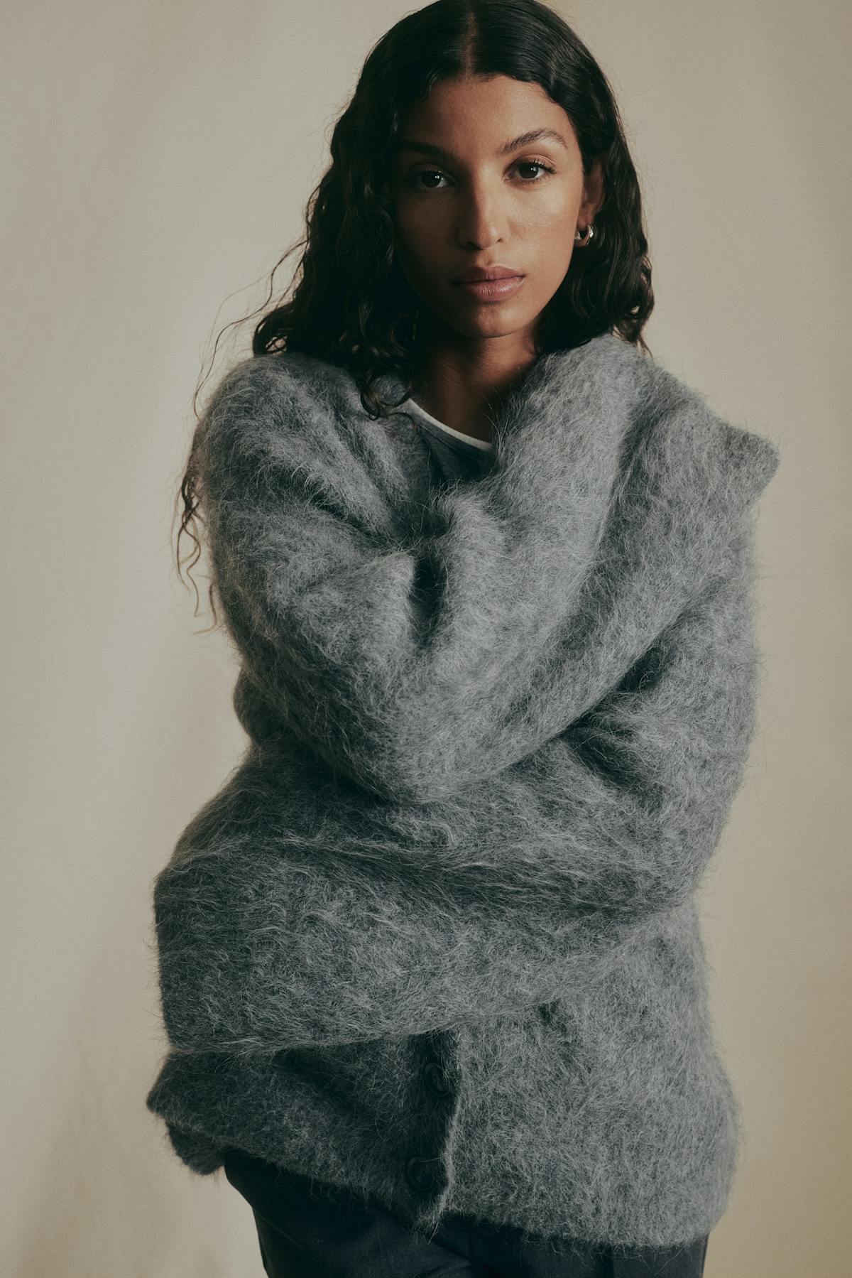 Alpaca blend knitted cardigan - Blanc cassé
