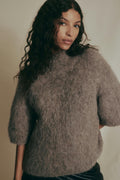 Alpaca blend knitted polo top - Soft beige mel