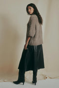 Alpaca blend knitted polo top - Soft beige mel