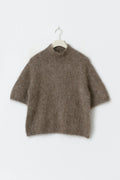 Alpaca blend knitted polo top - Soft beige mel