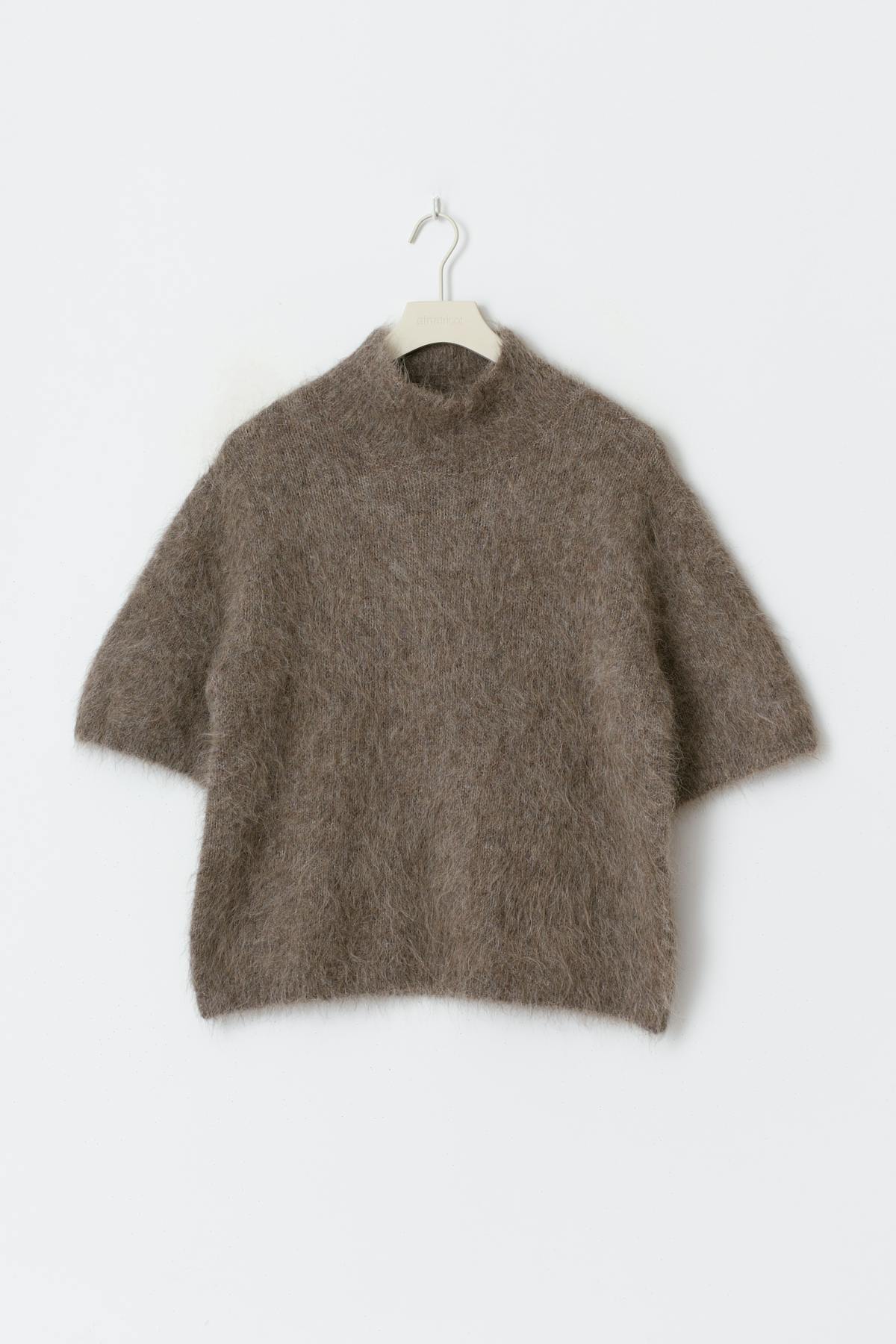 Alpaca blend knitted polo top - Soft beige mel