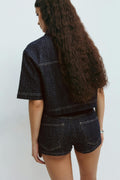 Rhinestone denim shorts - Rinse