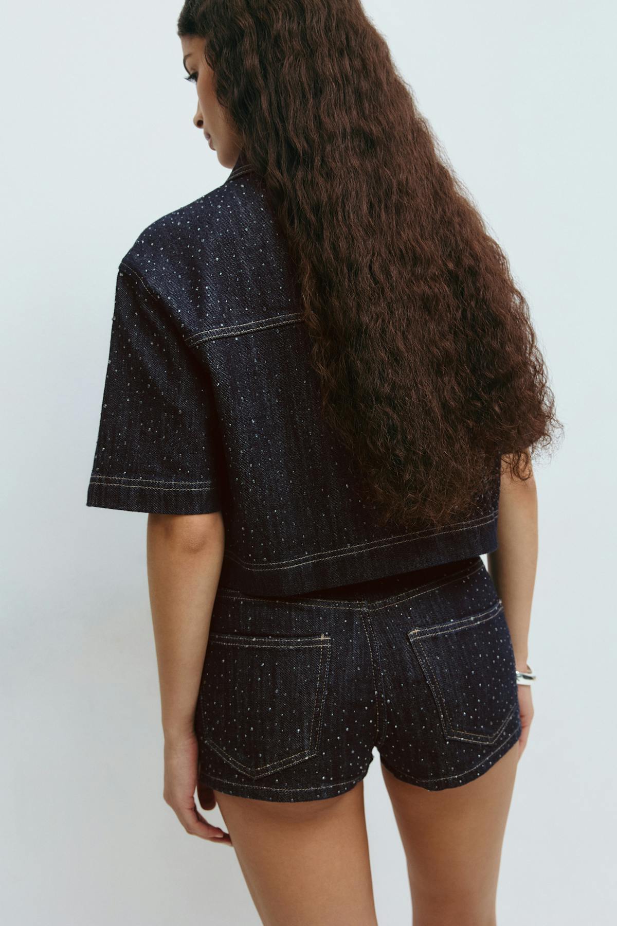 Rhinestone denim shorts - Rinse