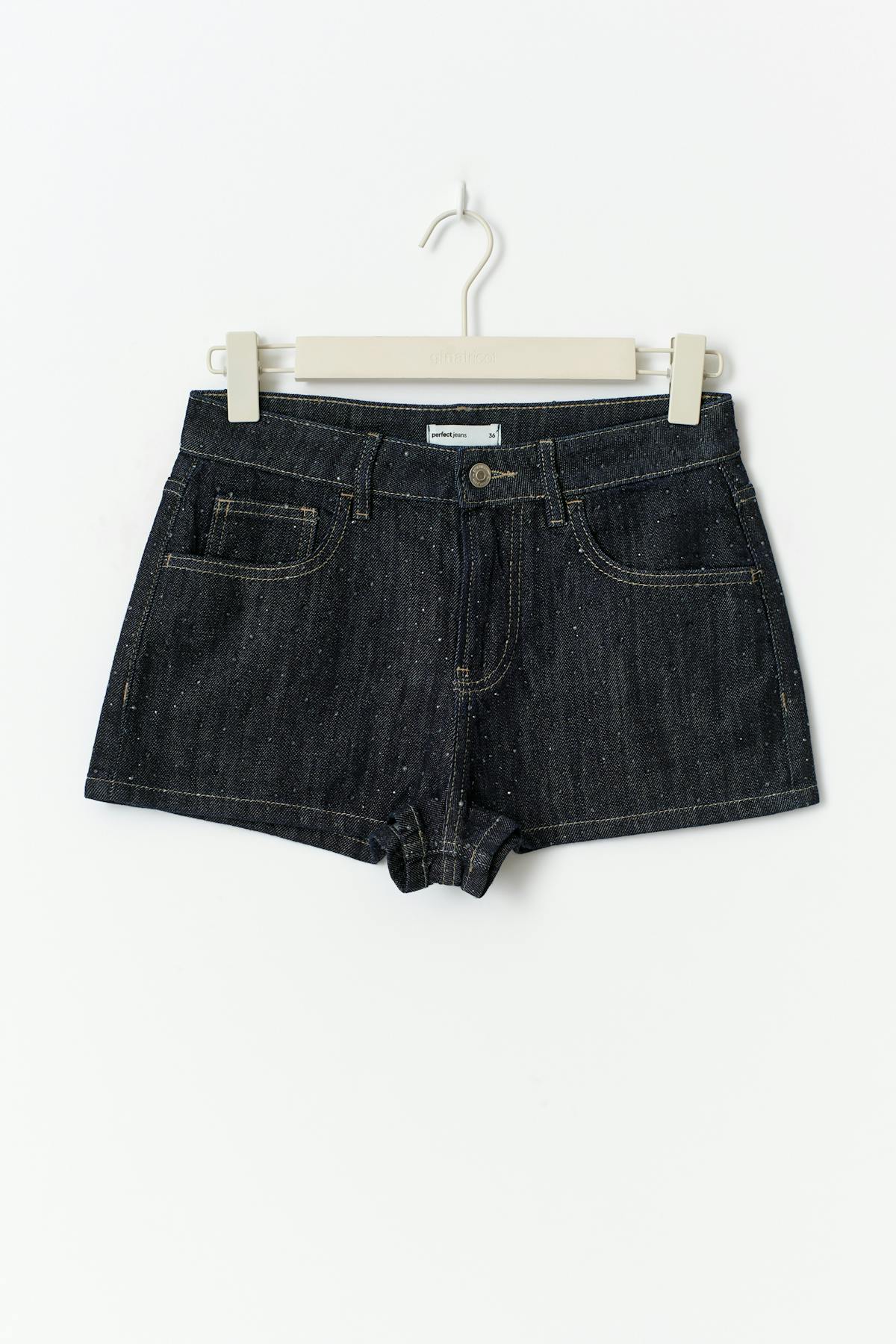 Rhinestone denim shorts - Rinse