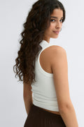 Tight v-neck rib tank - Blanc cassé