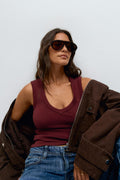 Tight v-neck rib tank - Cashmere blue