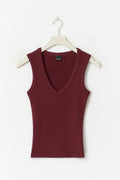 Tight v-neck rib tank - Cashmere blue
