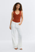 Tight v-neck rib tank - Anise flower