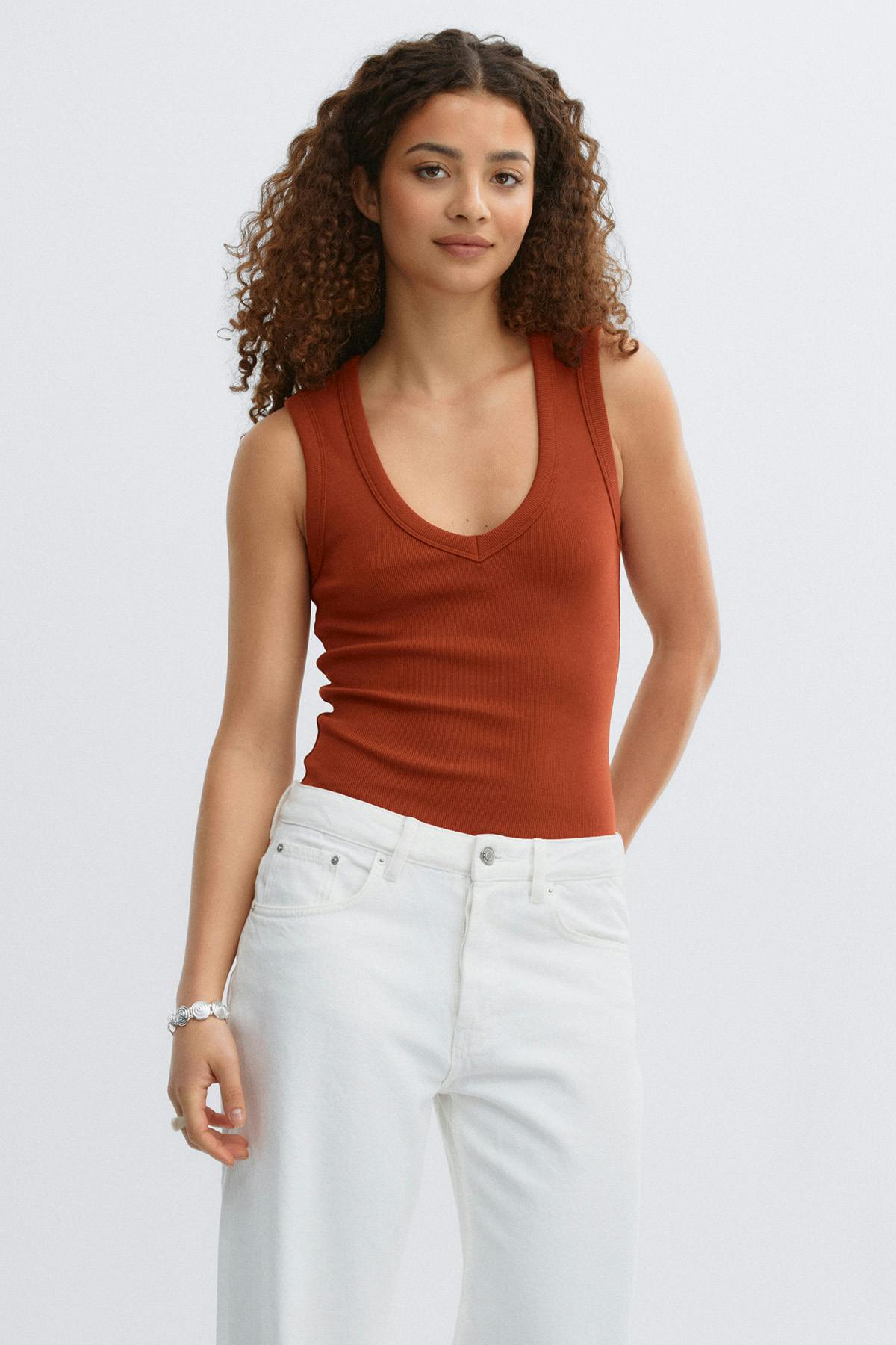 Tight v-neck rib tank - Endless sky