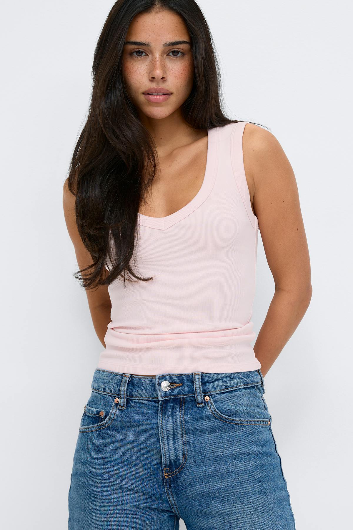Tight v-neck rib tank - Tawny port