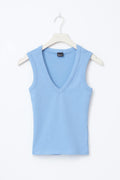 Tight v-neck rib tank - Ballet slipper