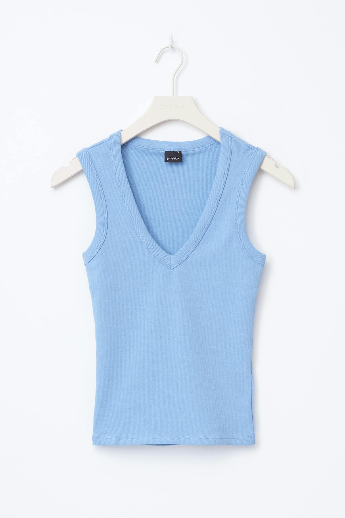 Tight v-neck rib tank - Ballet slipper