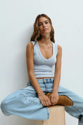 Tight v-neck rib tank - Noir