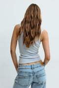Tight v-neck rib tank - Noir