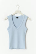 Tight v-neck rib tank - Cashmere blue
