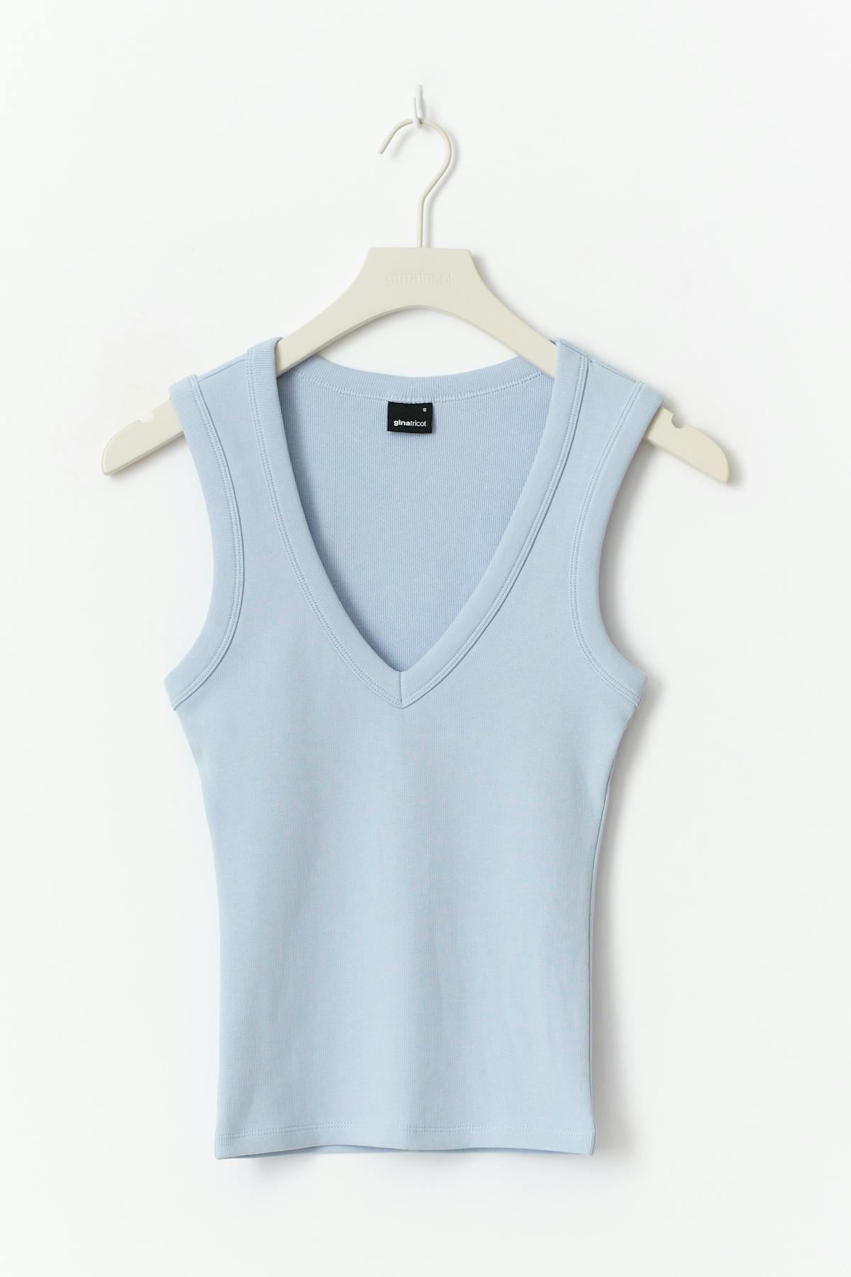 Tight v-neck rib tank - Cashmere blue