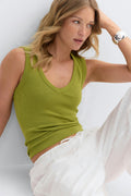 Tight v-neck rib tank - Anise flower