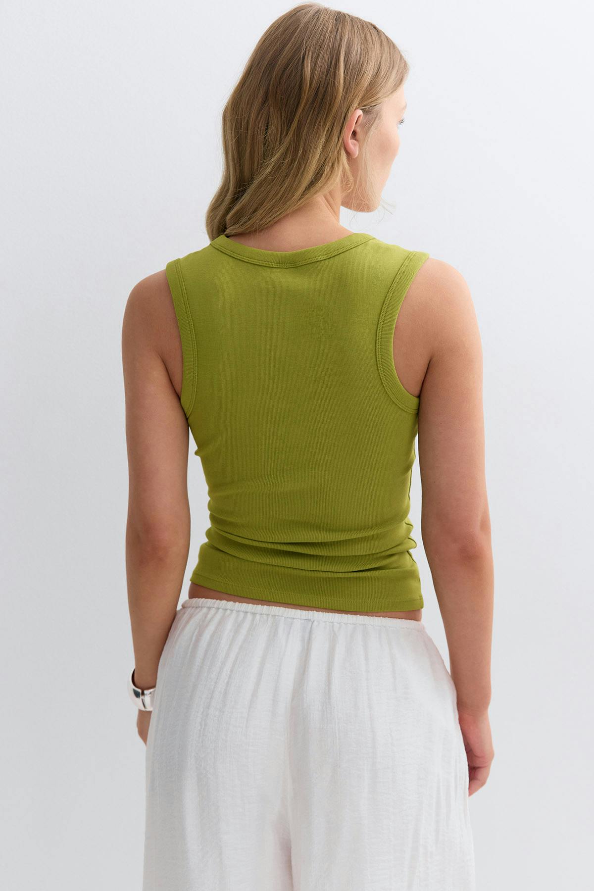 Tight v-neck rib tank - Anise flower