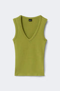 Tight v-neck rib tank - Anise flower