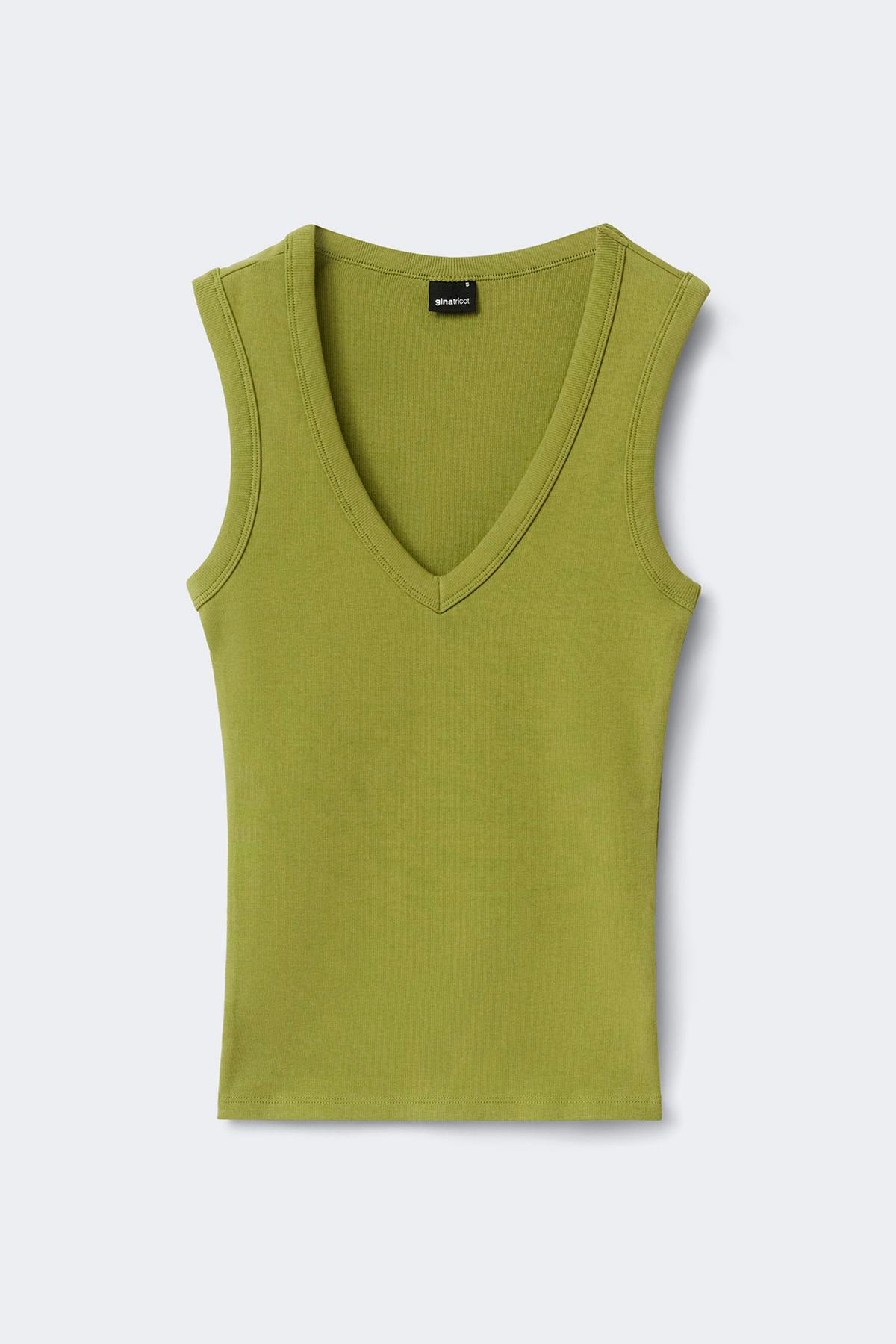 Tight v-neck rib tank - Anise flower