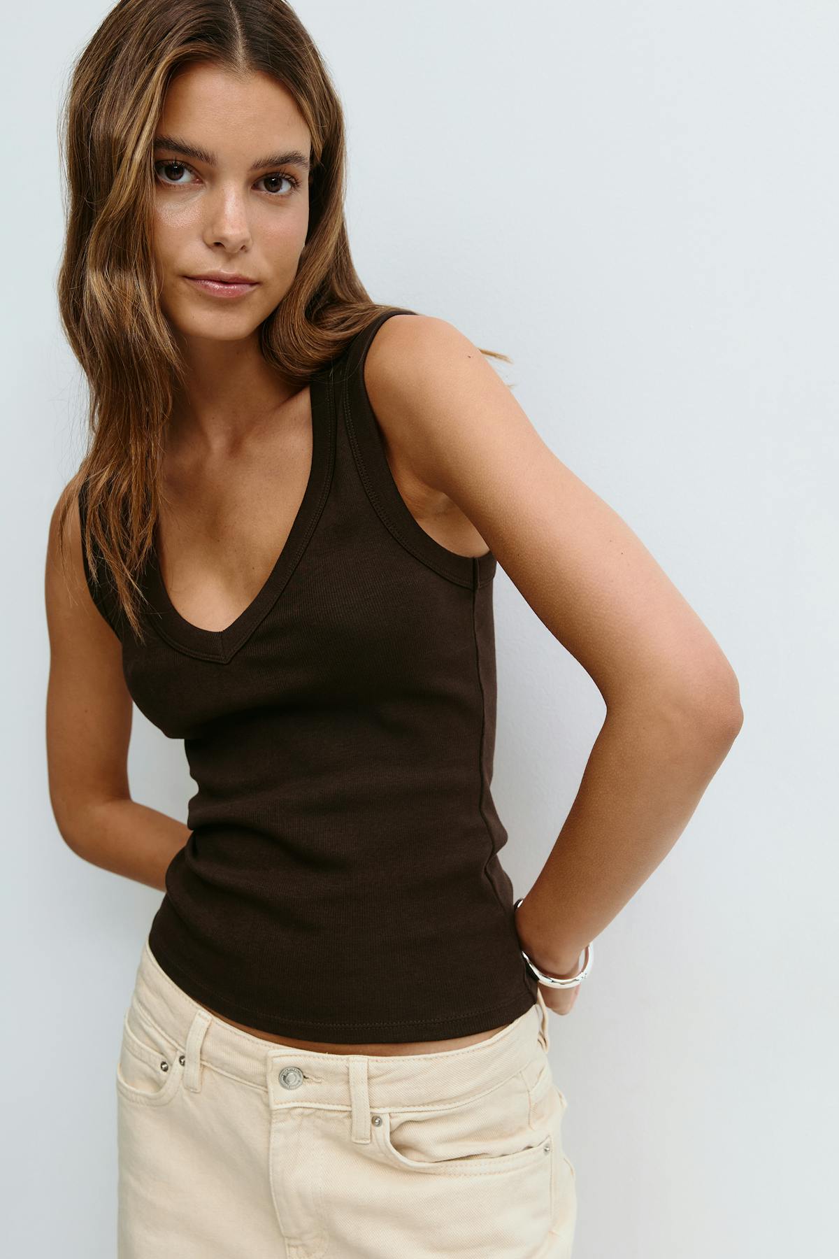 Tight v-neck rib tank - Mole