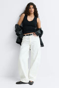 Tight v-neck rib tank - Blanc cassé