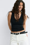 Tight v-neck rib tank - Blanc cassé