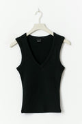 Tight v-neck rib tank - Noir