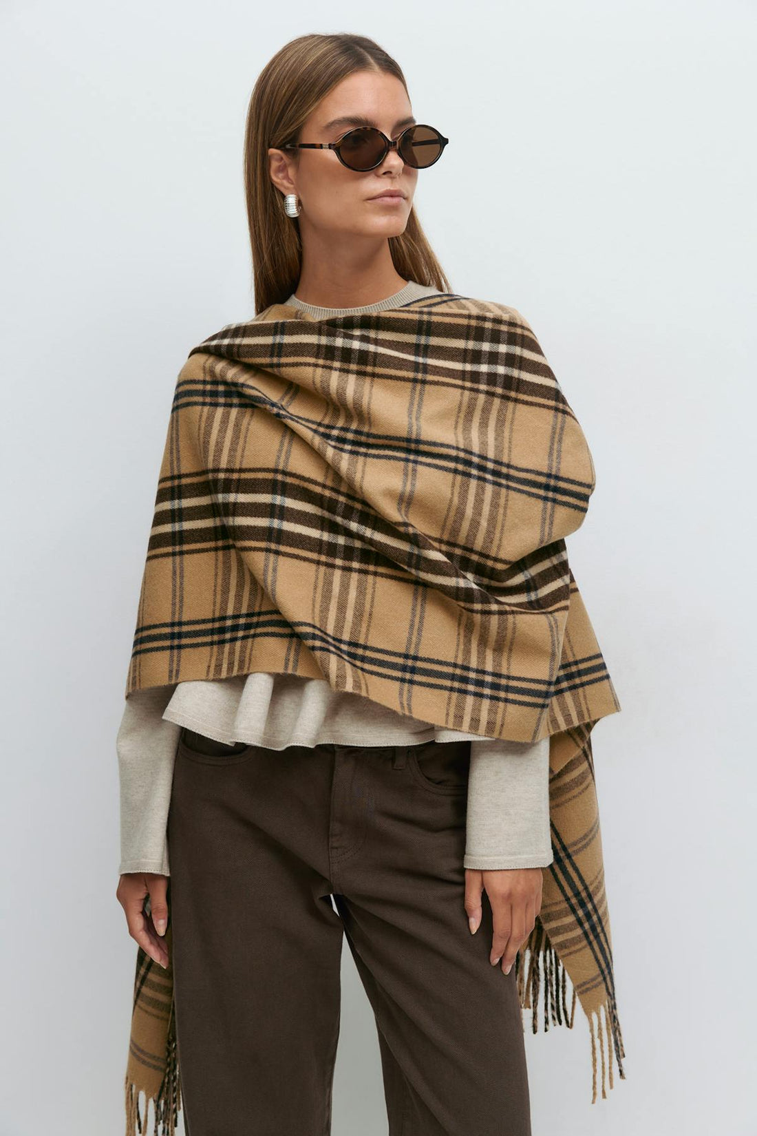 Woven plaid scarf - Beige check
