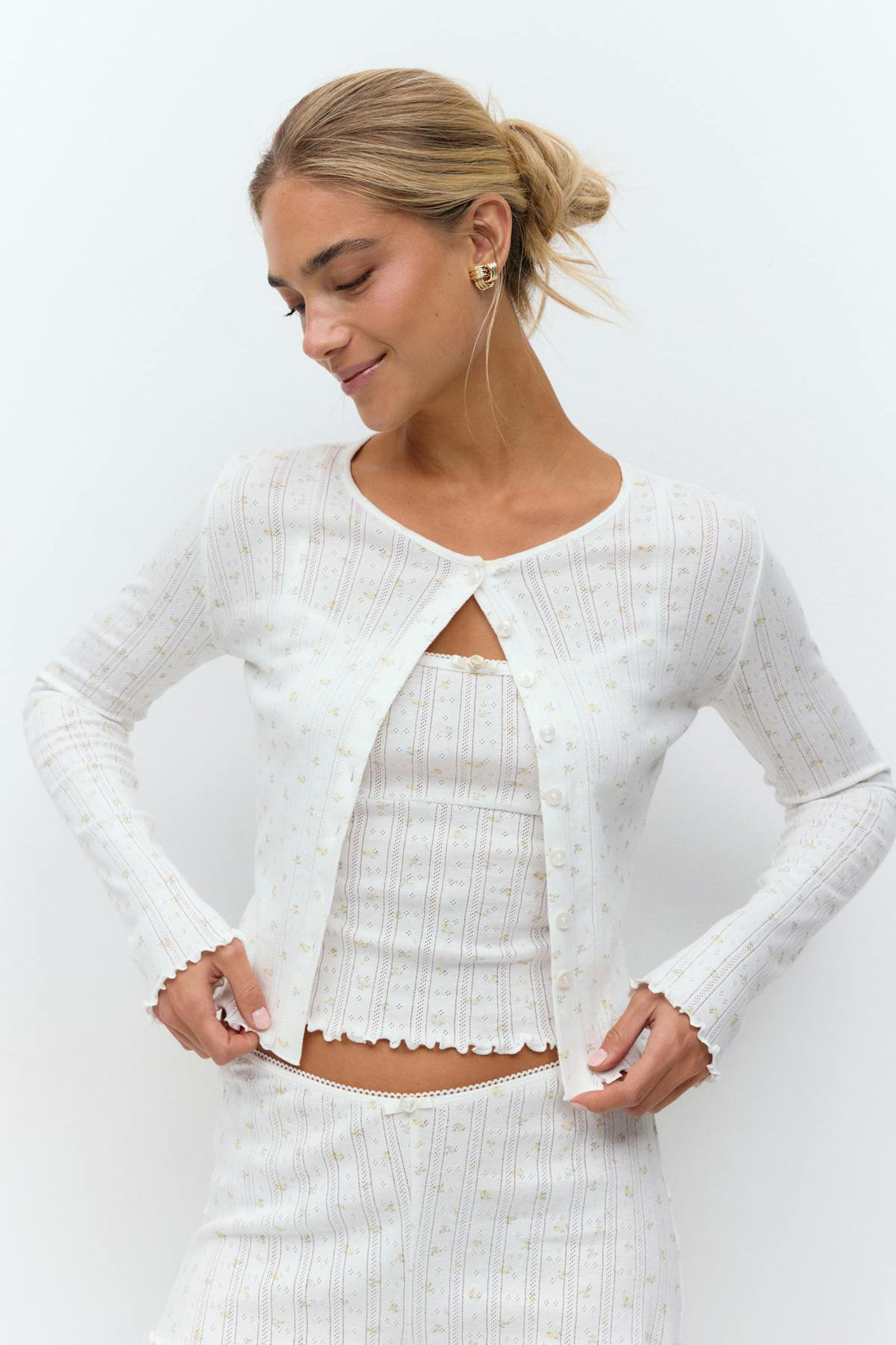 Pointelle cardigan - Yellow flower