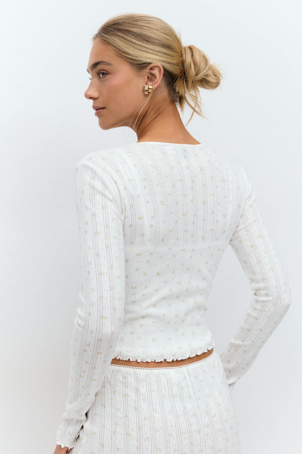 Pointelle cardigan - Yellow flower