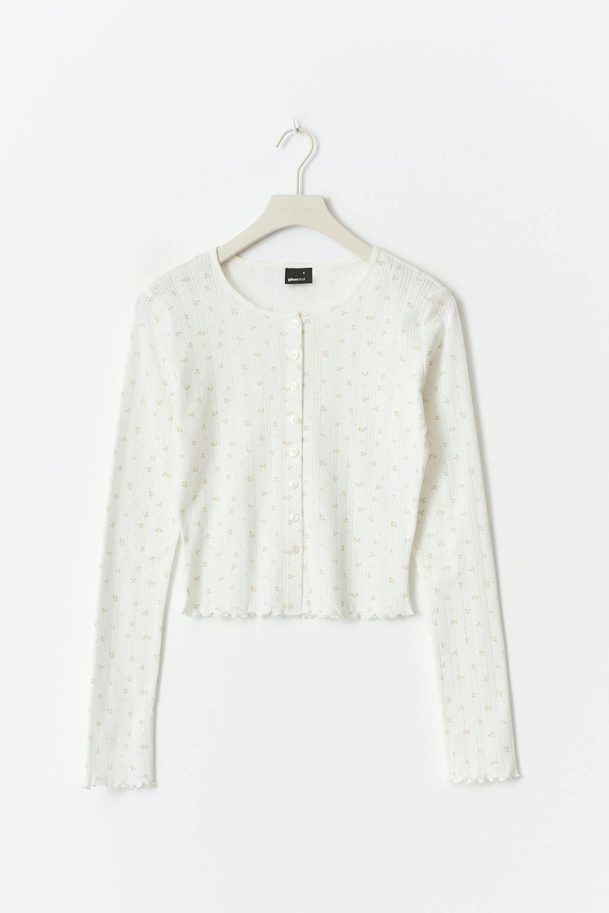 Pointelle cardigan - Yellow flower