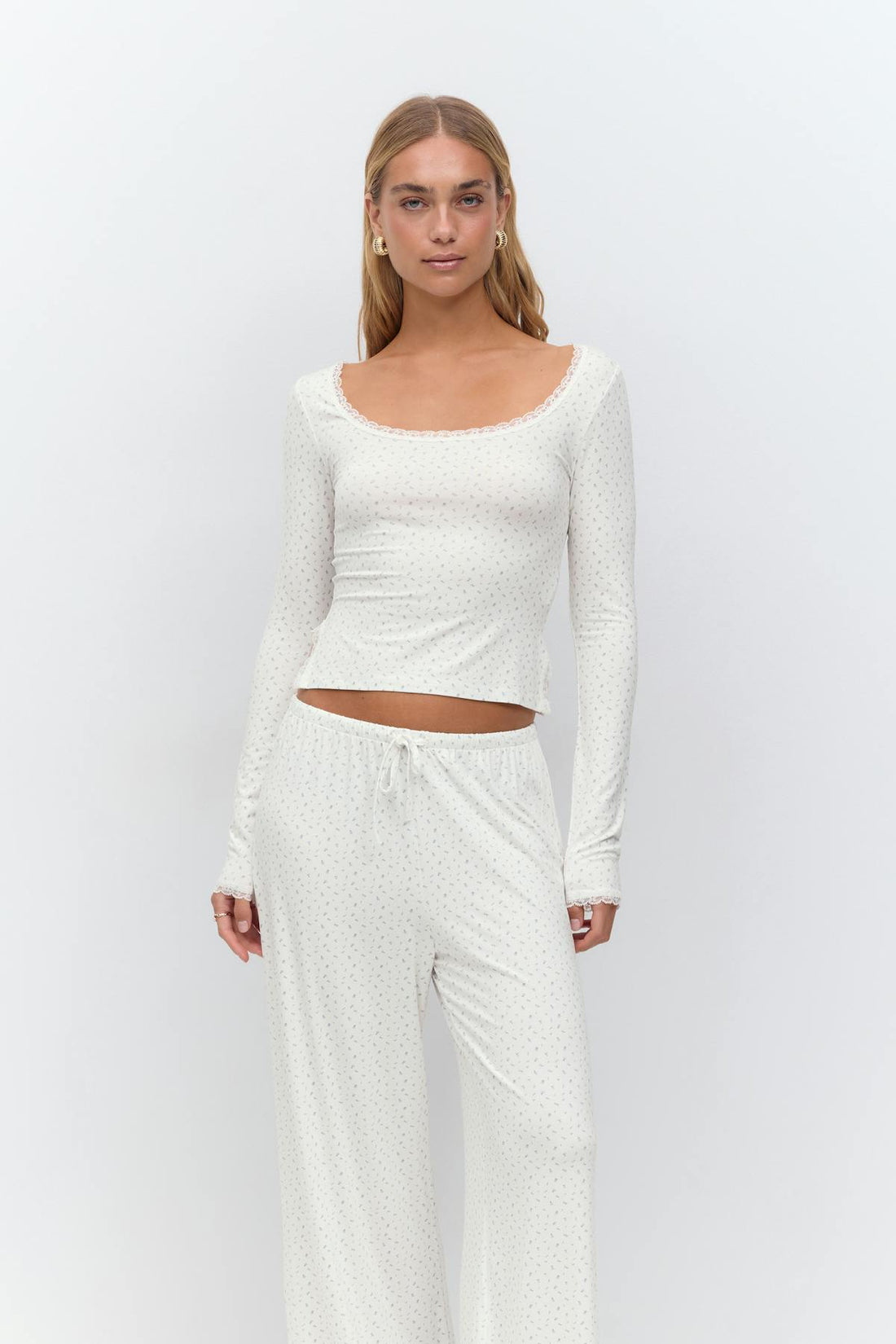 Soft long sleeve lace top - Ditsy aop