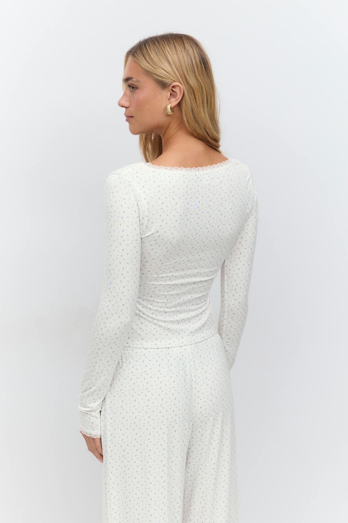 Soft long sleeve lace top - Ditsy aop
