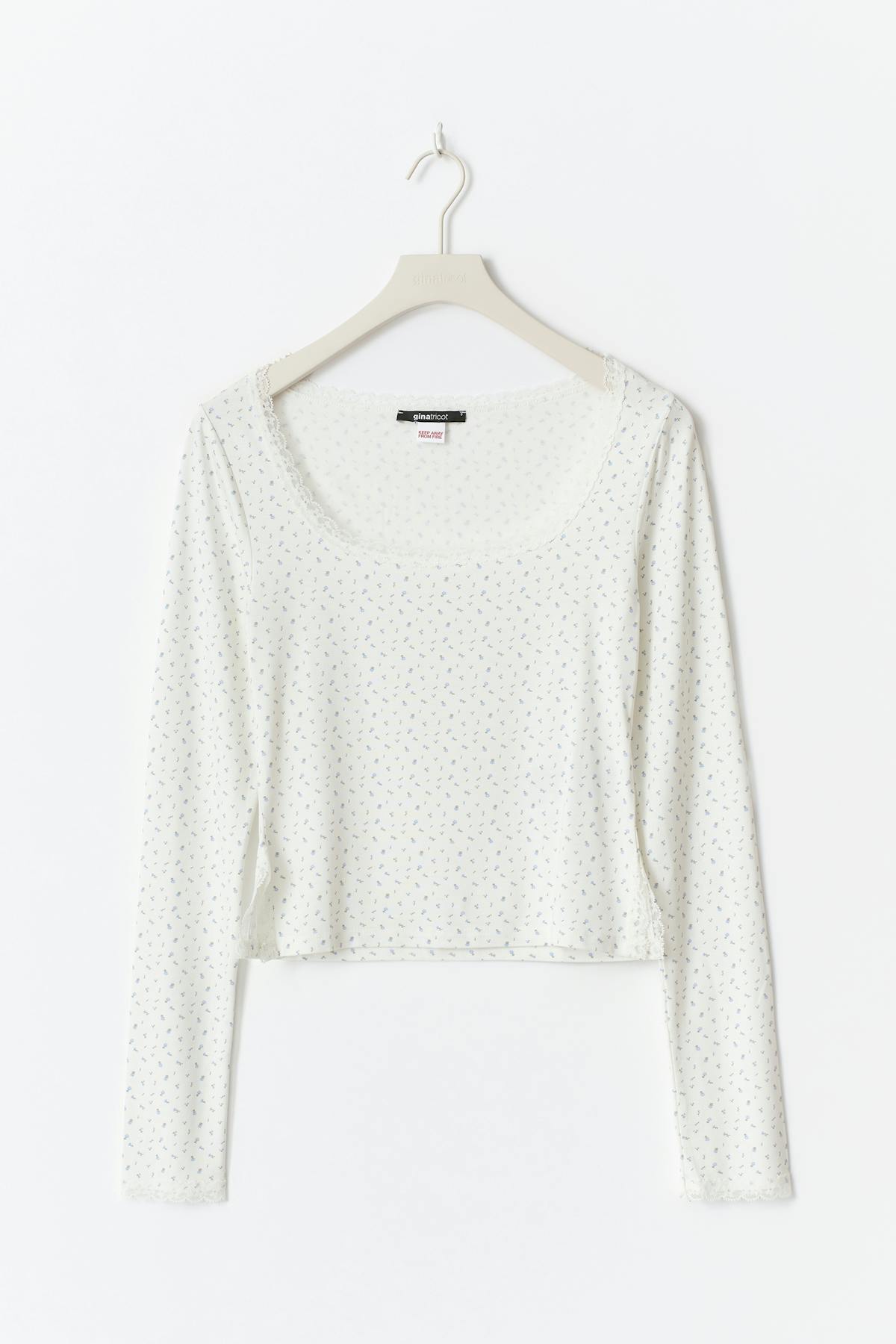 Soft long sleeve lace top - Ditsy aop