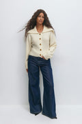 Ribbed waist knitted cardigan - Navy blazer
