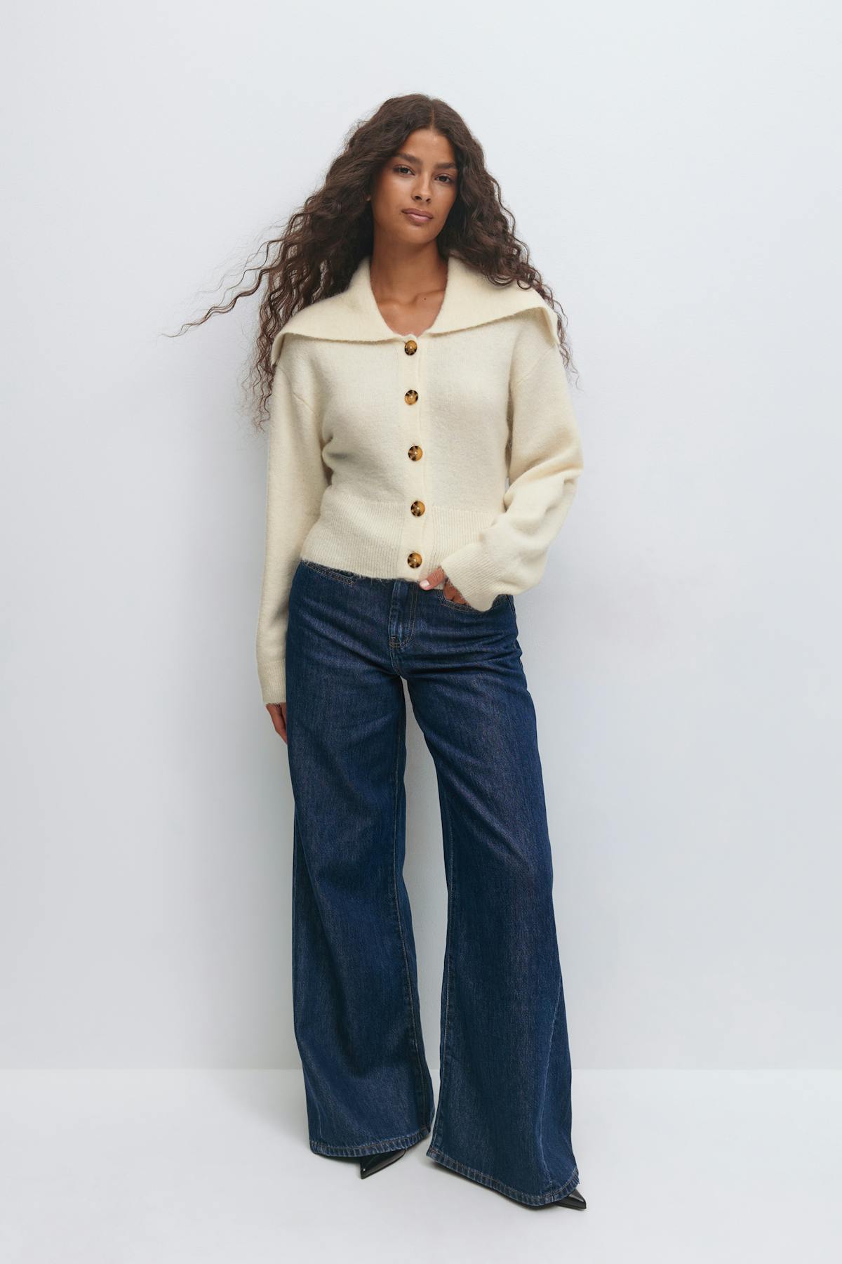 Ribbed waist knitted cardigan - Navy blazer