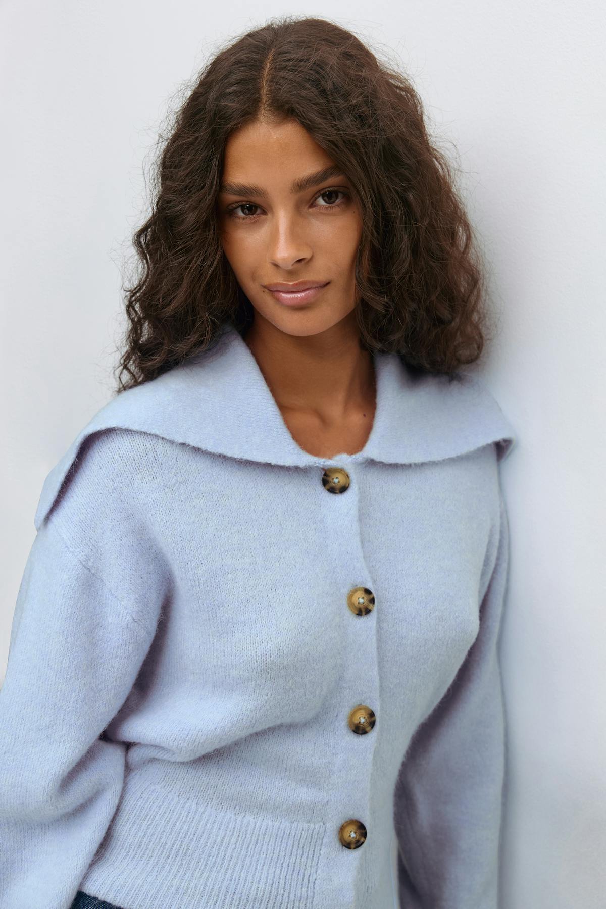 Ribbed waist knitted cardigan - Cashmere blue
