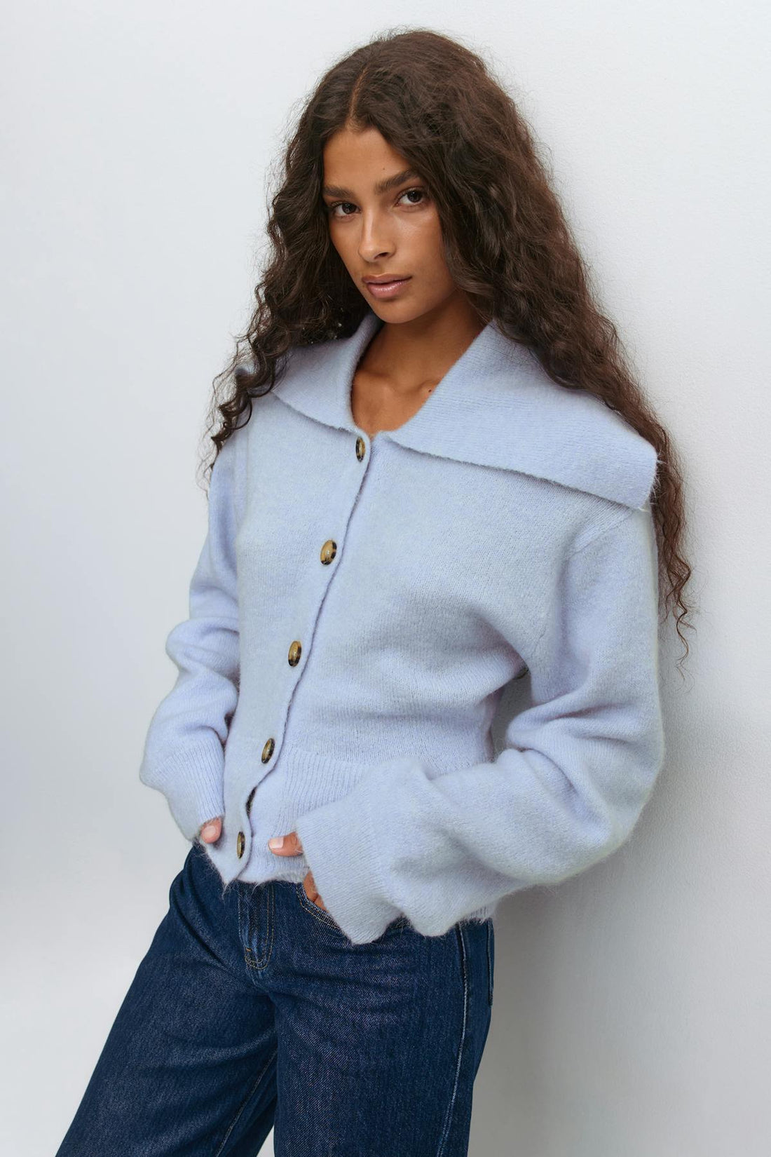 Ribbed waist knitted cardigan - Cashmere blue