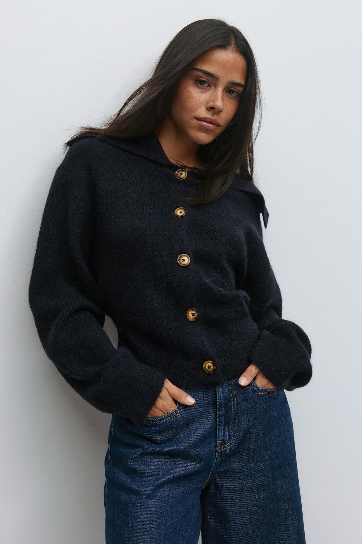 Ribbed waist knitted cardigan - Chocolate brown