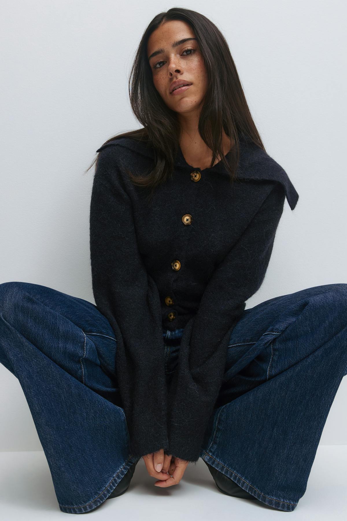 Ribbed waist knitted cardigan - Navy blazer