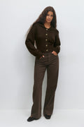 Ribbed waist knitted cardigan - Chocolate brown