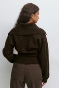 Ribbed waist knitted cardigan - Chocolate brown