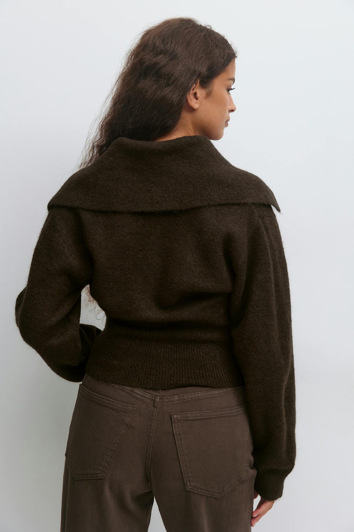 Ribbed waist knitted cardigan - Chocolate brown