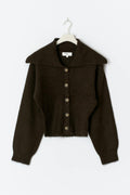 Ribbed waist knitted cardigan - Chocolate brown